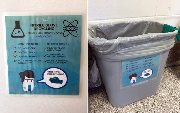 Photos showing Nitrile Glove recycling