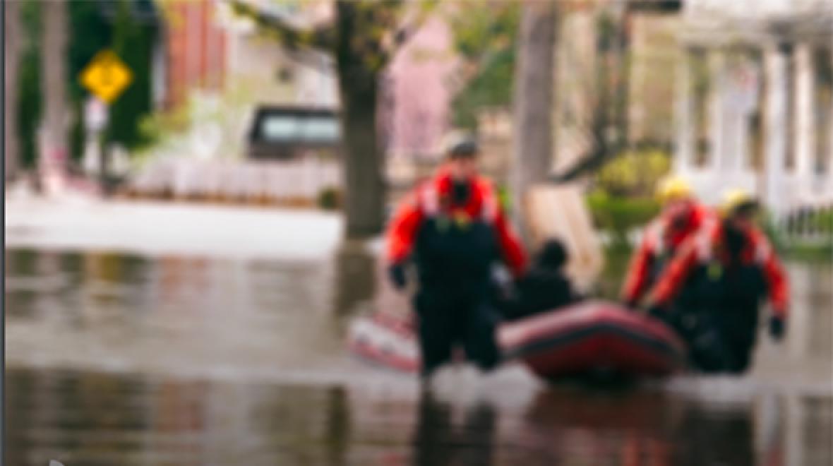 Emergency workers responding to flood